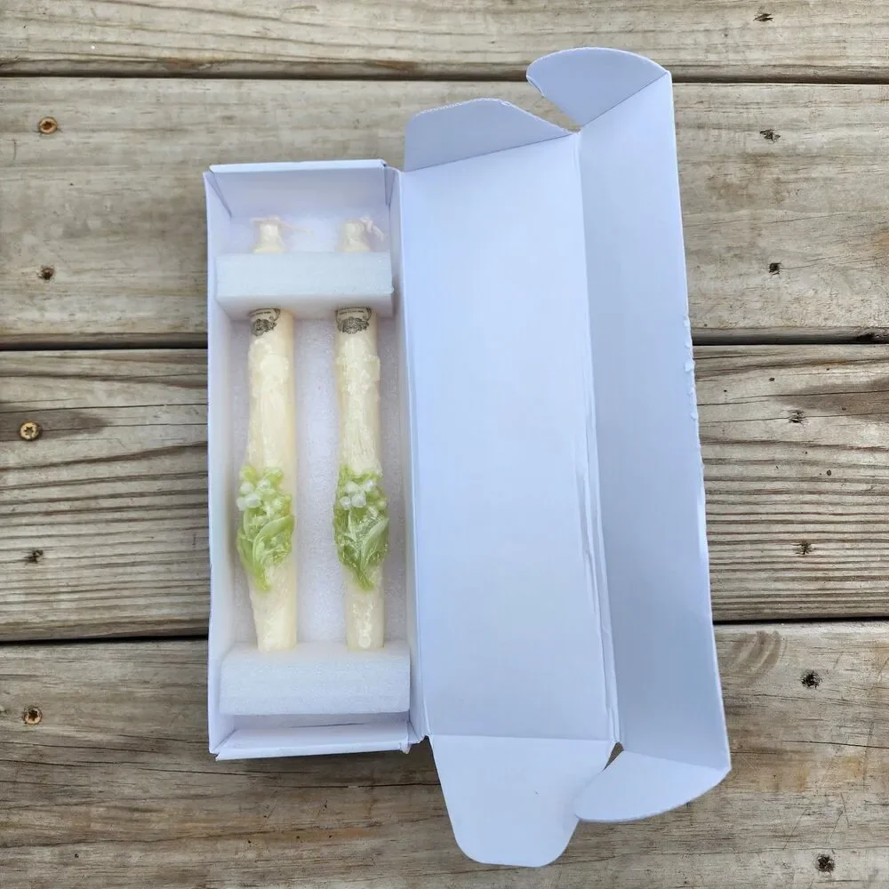 TONTTU 2 Set Lily Of The Valley Ivory Taper Scented Handmade Soy Candles 8.6